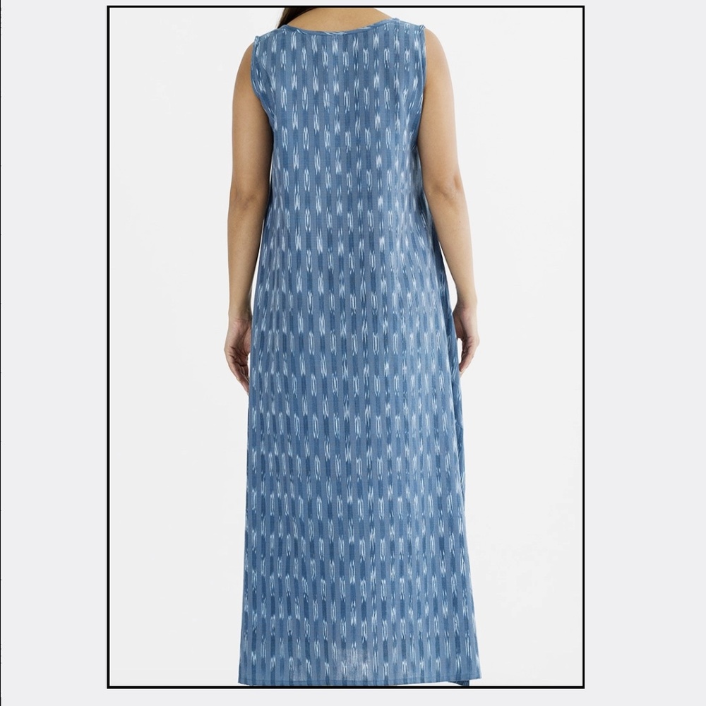 NEW! Savya Handmade Neela Ikat Handloom Dress Blue Steel 100% Cotton SZ S/M L/XL - Picture 4 of 8